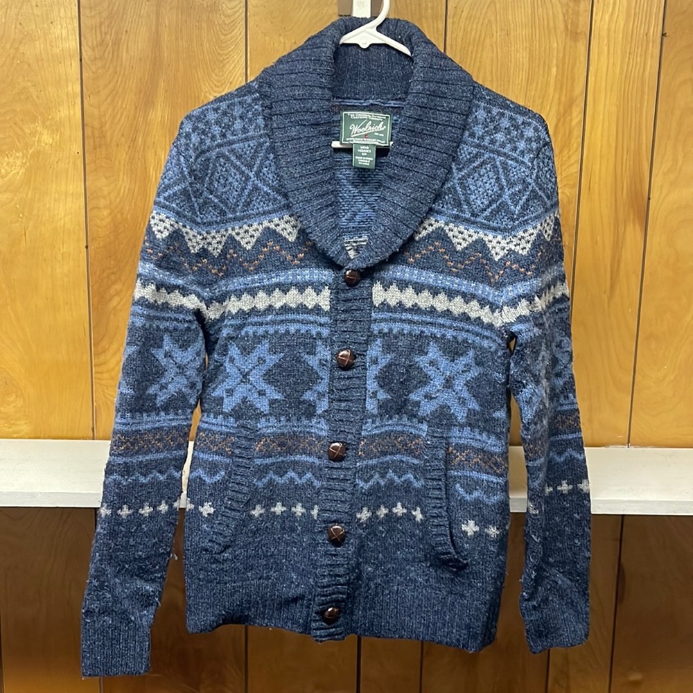 Wool rich shawl cardigan sweater navy small